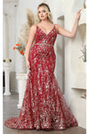 Load image into Gallery viewer, LA Merchandise LA8017 Sleeveless V-neck Glitter Mermaid Prom Gown - BURGUNDY GOLD - Dress LA Merchandise