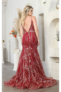 LA Merchandise LA8017 Sleeveless V-neck Glitter Mermaid Prom Gown - - Dress LA Merchandise