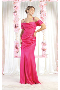 LA Merchandise LA8021 Formal Cold Shoulder Long Sheath Dress - FUCHSIA - Dress LA Merchandise