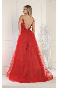LA Merchandise LA8024 3D Floral Applique Prom A-Line Dress - - Dress LA Merchandise
