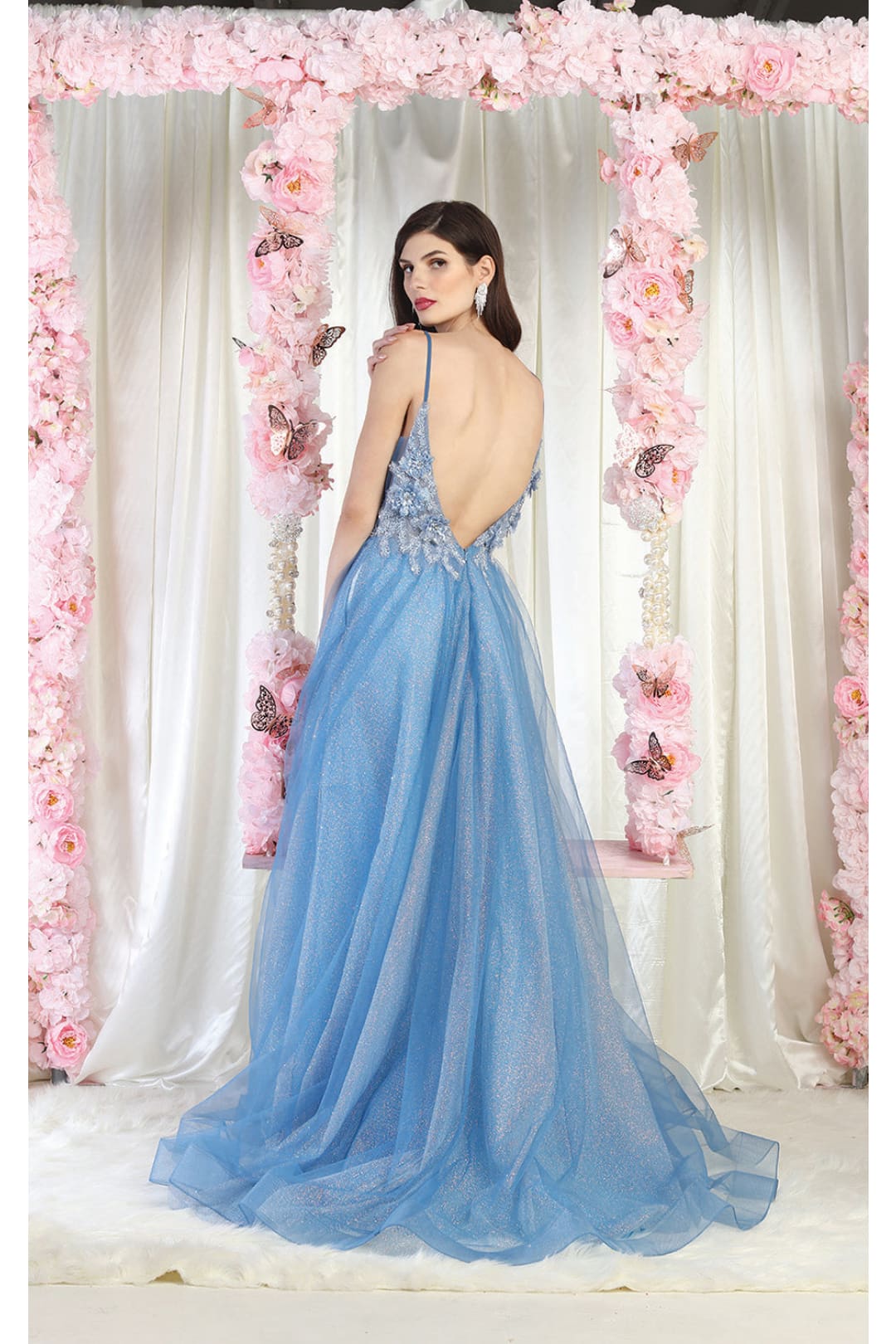 LA Merchandise LA8024 3D Floral Applique Prom A Line Dress LA Merchandise Inc