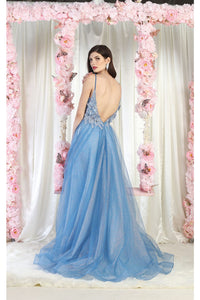 LA Merchandise LA8024 3D Floral Applique Prom A-Line Dress - - Dress LA Merchandise