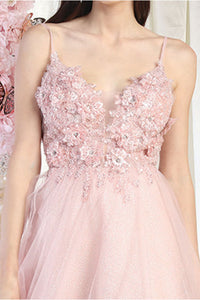 LA Merchandise LA8024 3D Floral Applique Prom A-Line Dress - - Dress LA Merchandise