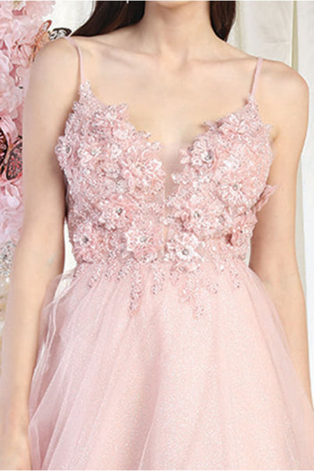 LA Merchandise LA8024 3D Floral Applique Prom A-Line Dress - - Dress LA Merchandise