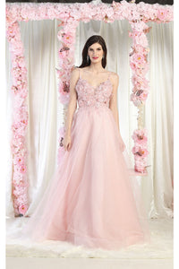 LA Merchandise LA8024 3D Floral Applique Prom A-Line Dress - BLUSH - Dress LA Merchandise