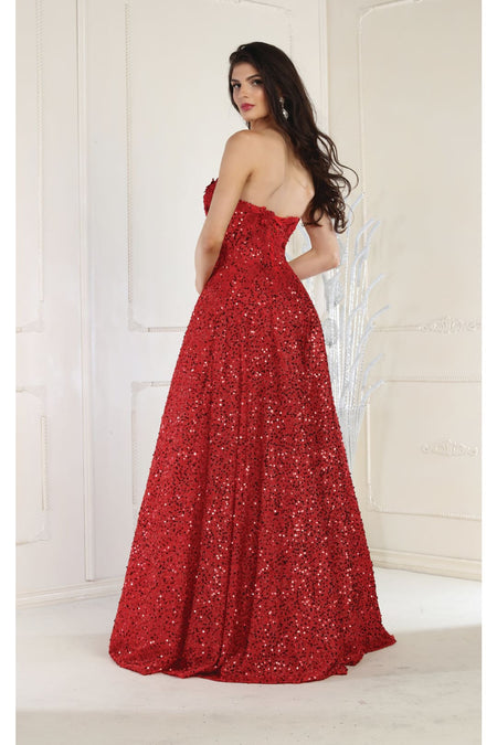 LA Merchandise LA8025 Strapless Sequin Fit & Flare Formal Evening Gown - - Dress LA Merchandise