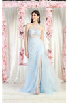 Load image into Gallery viewer, LA Merchandise LA8026 Side Cape Asymmetrical Evening Dress - BABY BLUE - Dress LA Merchandise