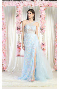 LA Merchandise LA8026 Side Cape Asymmetrical Evening Dress - BABY BLUE - Dress LA Merchandise
