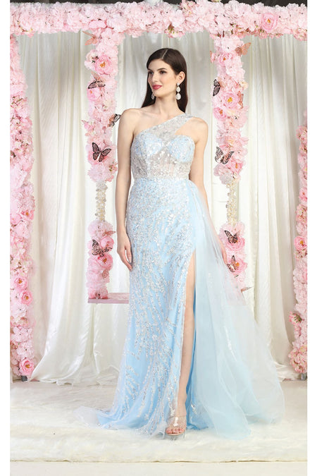 LA Merchandise LA8026 Side Cape Asymmetrical Evening Dress - BABY BLUE - Dress LA Merchandise