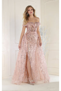 LA Merchandise LA8032 Special Occasion Evening Gown With Overlay Skirt - ROSE GOLD - Dress LA Merchandise