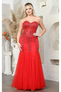 LA Merchandise LA8041 Corset Mermaid Strapless Special Occasion Gown - RED - Dress LA Merchandise