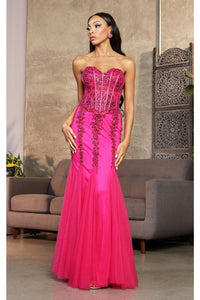 LA Merchandise LA8041 Corset Mermaid Strapless Special Occasion Gown - MAGENTA - Dress LA Merchandise
