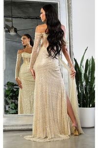 LA Merchandise LA8050 Sheer Bodice Side Sash Sequin Prom Dress - - Dress LA Merchandise
