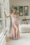 Load image into Gallery viewer, LA Merchandise LA8050 Sheer Bodice Side Sash Sequin Prom Dress - ROSE GOLD - Dress LA Merchandise