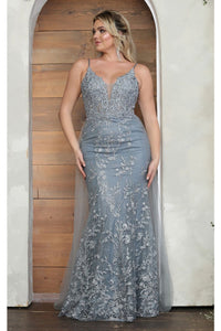 LA Merchandise LA8051 Spaghetti Straps Plunging V-neck Evening Gown - DUSTY BLUE - Dress LA Merchandise