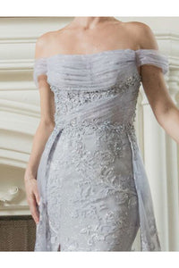 LA Merchandise LA8053 Off Shoulder Long Glitter Corset Bone Prom Dress - - Dress LA Merchandise
