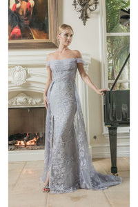 LA Merchandise LA8053 Off Shoulder Long Glitter Corset Bone Prom Dress - SILVER - Dress LA Merchandise