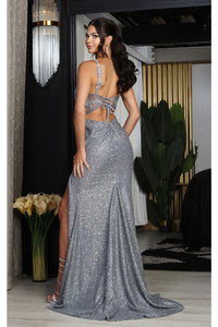 LA Merchandise LA8067 V-neck Sweep Train Corset Back Red Carpet Gown - - Dress LA Merchandise