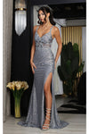 Load image into Gallery viewer, LA Merchandise LA8067 V-neck Sweep Train Corset Back Red Carpet Gown - DUSTY BLUE - Dress LA Merchandise