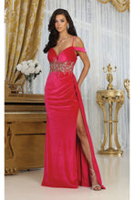 Load image into Gallery viewer, LA Merchandise LA8087 High Side Slit Velvet Gala Formal Gown - FUCHSIA - Dress LA Merchandise