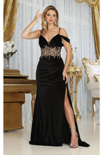 Load image into Gallery viewer, LA Merchandise LA8087 High Side Slit Velvet Gala Formal Gown - BLACK - Dress LA Merchandise
