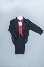 Load image into Gallery viewer, LA Merchandise LA8214 5 piece boys tuxedo with tail &amp; color vest &amp; bow - - Boys suits LA Merchandise