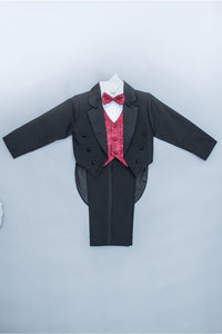 LA Merchandise LA8214 5 piece boys tuxedo with tail & color vest & bow - - Boys suits LA Merchandise