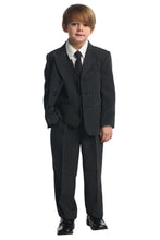 Load image into Gallery viewer, LA Merchandise LA8221 5 Piece Boy Striped Suit with Vest &amp; Tie - Black Stripes - Boys suits LA Merchandise