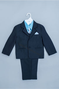 LA Merchandise LA8225 Handsome 5 piece Boys Suit Set with Tie & Vest - Navy Turquise - Boys suits LA Merchandise