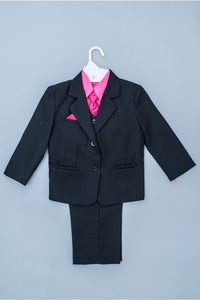 LA Merchandise LA8226 5 piece Classic Boys Solid Suit Set - Black Pink - Boys suits LA Merchandise
