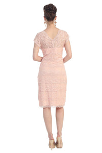 LA Merchandise LA974 Lace Stretch Short Sleeve Mother of Bride Dress - - LA Merchandise