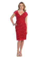 Load image into Gallery viewer, LA Merchandise LA974 Lace Stretch Short Sleeve Mother of Bride Dress - Red - LA Merchandise