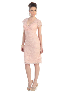 LA Merchandise LA974 Lace Stretch Short Sleeve Mother of Bride Dress - Blush 5XL - LA Merchandise