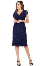 Load image into Gallery viewer, LA Merchandise LA974 Lace Stretch Short Sleeve Mother of Bride Dress - Navy - LA Merchandise