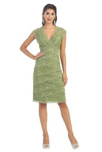 Load image into Gallery viewer, LA Merchandise LA974 Lace Stretch Short Sleeve Mother of Bride Dress - Olive - LA Merchandise
