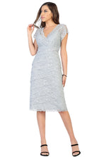 Load image into Gallery viewer, LA Merchandise LA974 Lace Stretch Short Sleeve Mother of Bride Dress - Silver - LA Merchandise