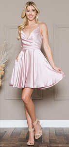 LA Merchandise LAABZ013S Simple Satin Short Bridesmaids Dress - BLUSH - LA Merchandise