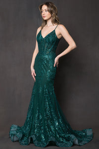 LA Merchandise LAABZ015 Wholesale Detailed Glitter Long Prom Dresses - EMERALD GREEN - LA Merchandise