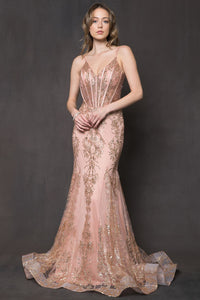 LA Merchandise LAABZ015 Wholesale Detailed Glitter Long Prom Dresses - ROSE GOLD - LA Merchandise