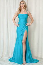 Load image into Gallery viewer, LA Merchandise LAABZ019 High Slit Stretchy Wholesale Prom Dress - AQUA - Dress LA Merchandise