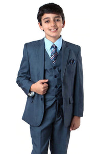 LA Merchandise LAB361SA 6 Piece Formal Boys Sharkskin Suit - DARK BLUE - Boys suits LA Merchandise