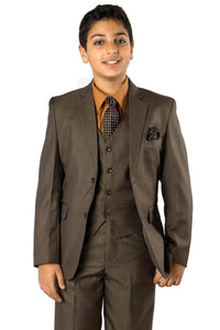LA Merchandise LAB361SA 6 Piece Formal Boys Sharkskin Suit - OLIVE - Boys suits LA Merchandise