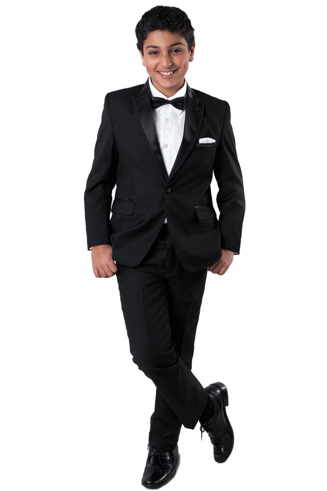 LA Merchandise LABT187SA 4 Piece Classy Boys Tuxedo Suit - BLACK WITH BLACK TRIM - Boys suits LA Merchandise