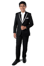 Load image into Gallery viewer, LA Merchandise LABT187SA 4 Piece Classy Boys Tuxedo Suit - BLACK WITH WHITE TRIM - Boys suits LA Merchandise