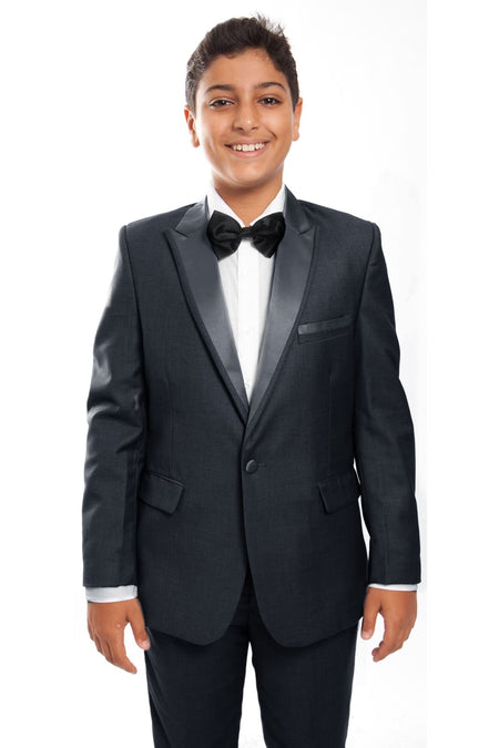 LA Merchandise LABT187SA 4 Piece Classy Boys Tuxedo Suit - NAVY WITH NAVY TRIM - Boys suits LA Merchandise