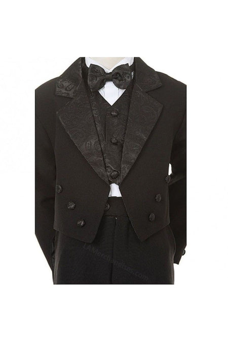 LA Merchandise LADTX100 5 pc Boys Tail Tuxedo With Jacquard Bowtie & Vest - - Boys suits LA Merchandise