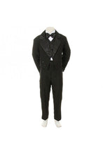 Load image into Gallery viewer, LA Merchandise LADTX100 5 pc Boys Tail Tuxedo With Jacquard Bowtie &amp; Vest - BLACK - Boys suits LA Merchandise
