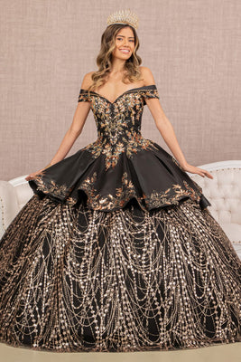LA Merchandise LAS3098 Embroidered Two Piece Quinceanera Gown - BLACK GOLD - Dress LA Merchandise