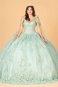 LA Merchandise LAS3099 Embroidered Lace Applique Quince Gown - SAGE - Dress LA Merchandise