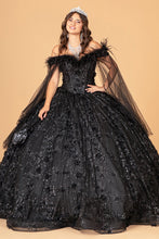Load image into Gallery viewer, LA Merchandise LAS3101 Mesh Quinceanera Dress w/ Side Mesh Drape - BLACK - Dress LA Merchandise